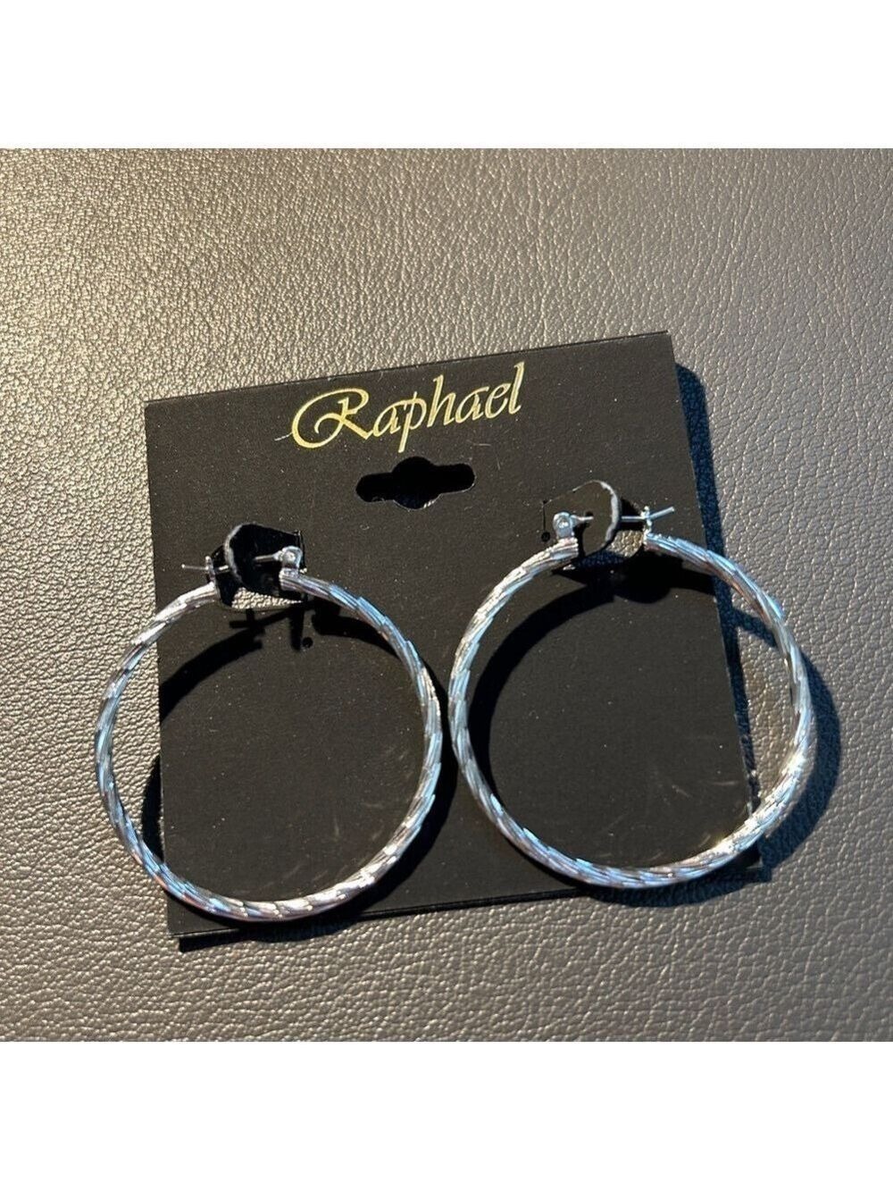 Raphael Silvertone Hoop Earrings New on Card